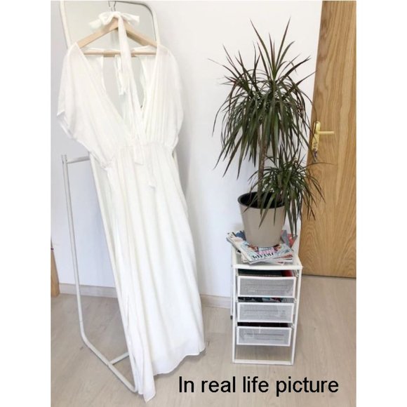 Flowy Boho Front Slit White Beach Swim Coverup - Picture 7 of 7